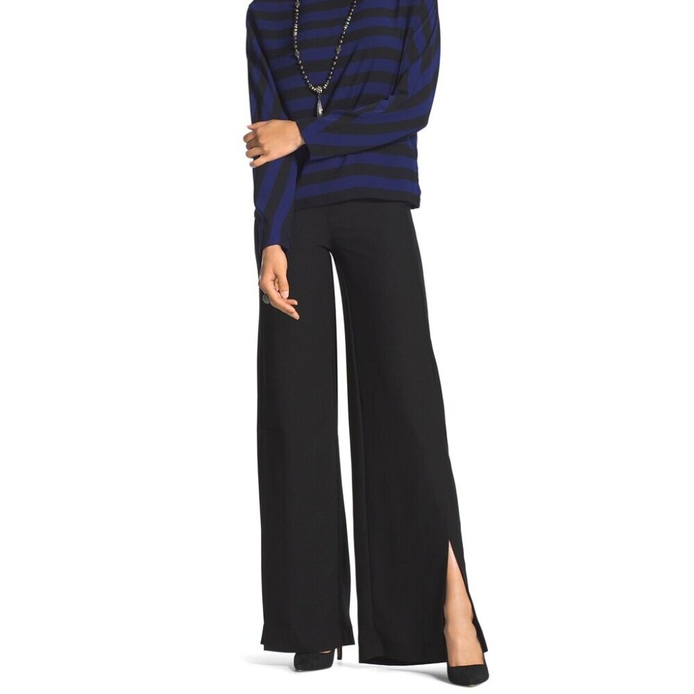 CHICO'S Black Label - Black Front-Slit Wide Leg Pants NWT Sz 0